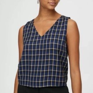 Aritzia Babaton Murphy Blue Plaid Tank Top Blouse Size Medium